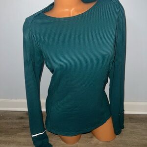 Lululemon Top Womens 8 Striped Long Sleeve Running Kanto Catch Me Boat Neck Teal